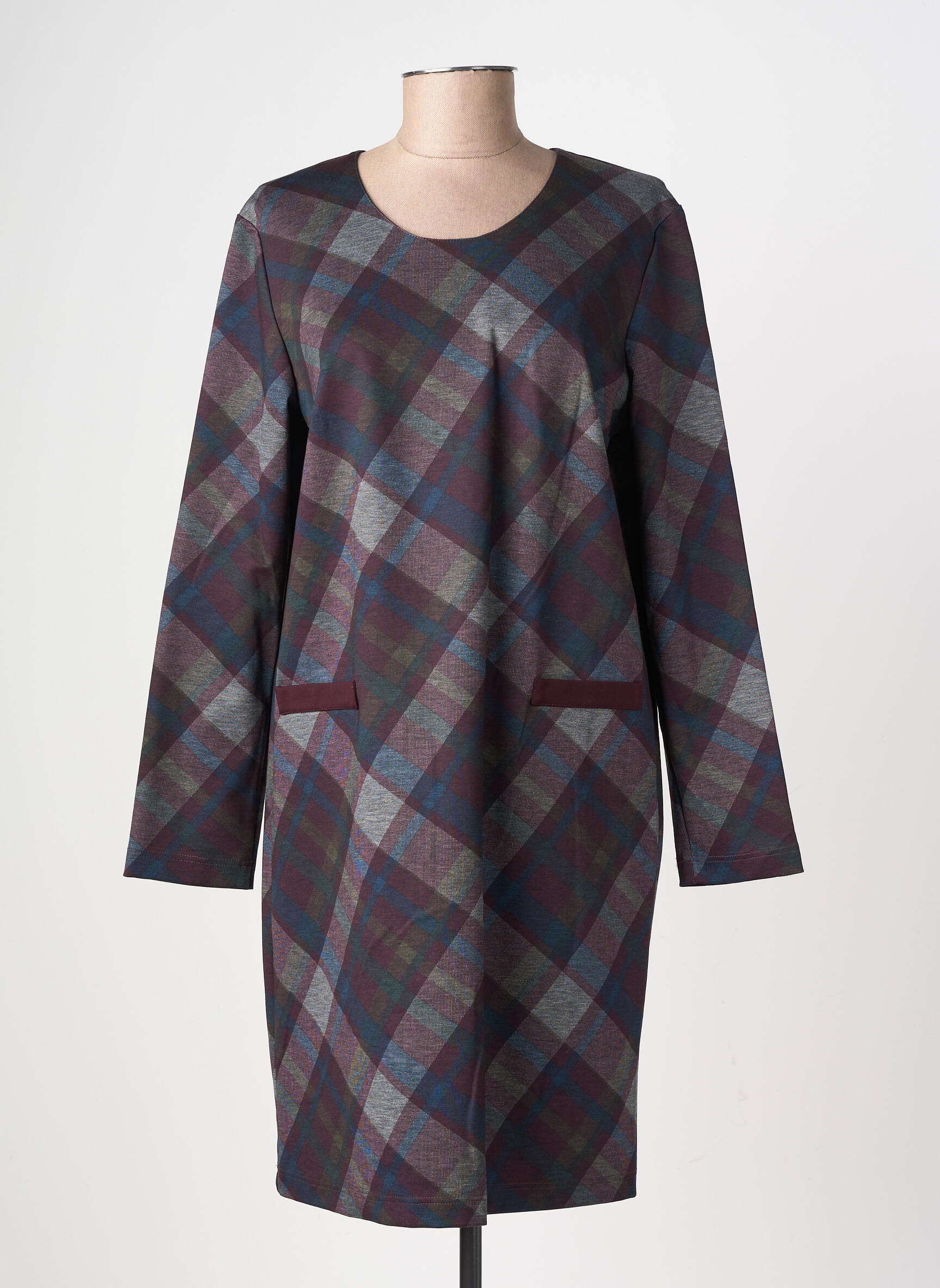 Robe mi-longue imprimé fantaisie manches longues bleu GEVANA femme