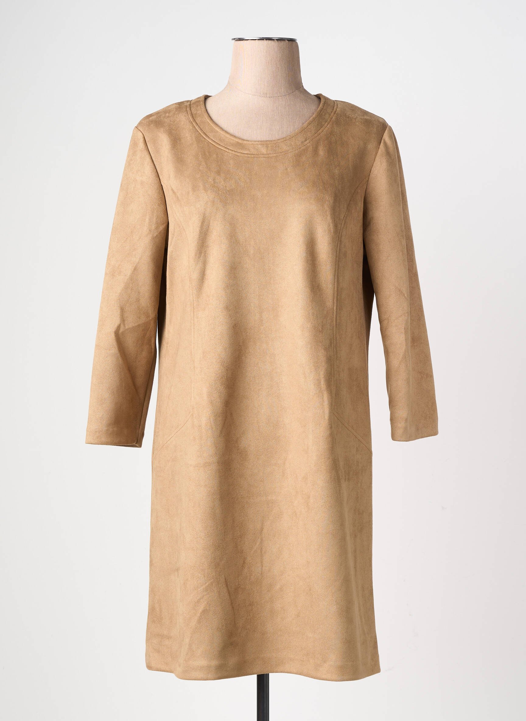 Robe mi-longue manches longues manches longues beige GEVANA femme