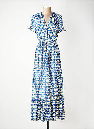 Robe longue tissage popeline manches courtes bleu GEVANA femme
