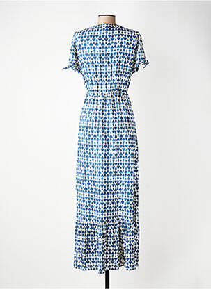 Robe longue tissage popeline manches courtes bleu GEVANA femme