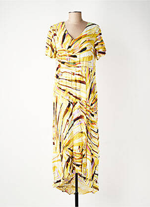 Robe longue tissage popeline manches courtes jaune GEVANA femme