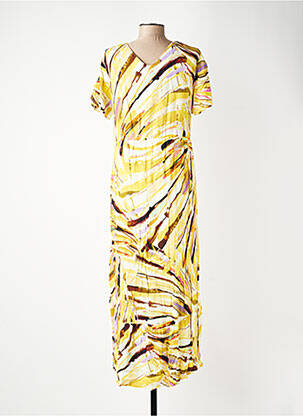 Robe longue tissage popeline manches courtes jaune GEVANA femme