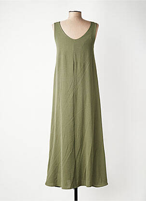 Robe longue coupe évasée sans manche vert GEVANA femme