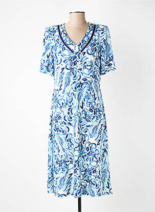 Robe mi-longue imprimé fantaisie manches courtes bleu GEVANA femme