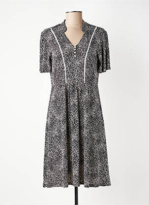Robe mi-longue imprimé fantaisie manches courtes noir GEVANA femme