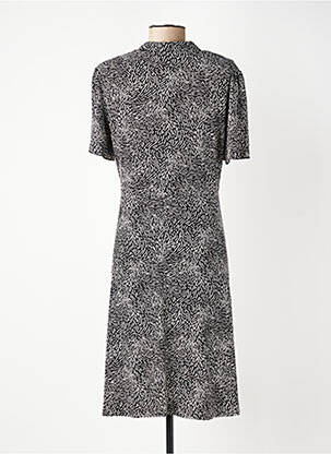 Robe mi-longue imprimé fantaisie manches courtes noir GEVANA femme