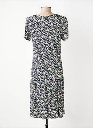 Robe mi-longue imprimé fleurs manches courtes bleu GEVANA femme
