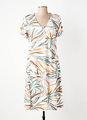 Robe mi-longue tissage crêpe manches courtes beige GEVANA femme