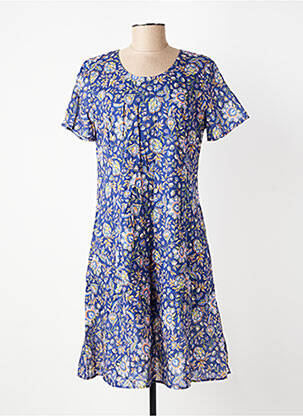 Robe mi-longue imprimé fleurs manches courtes bleu GEVANA femme