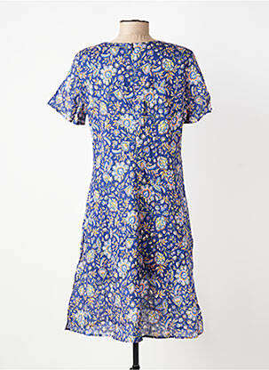 Robe mi-longue imprimé fleurs manches courtes bleu GEVANA femme