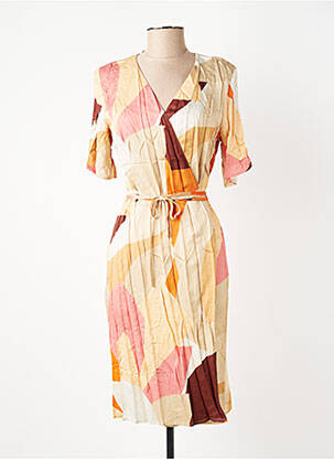 Robe mi-longue imprimé fantaisie manches courtes beige GEVANA femme