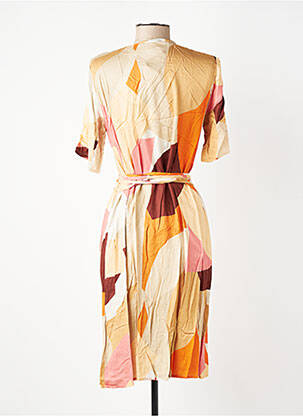 Robe mi-longue imprimé fantaisie manches courtes beige GEVANA femme