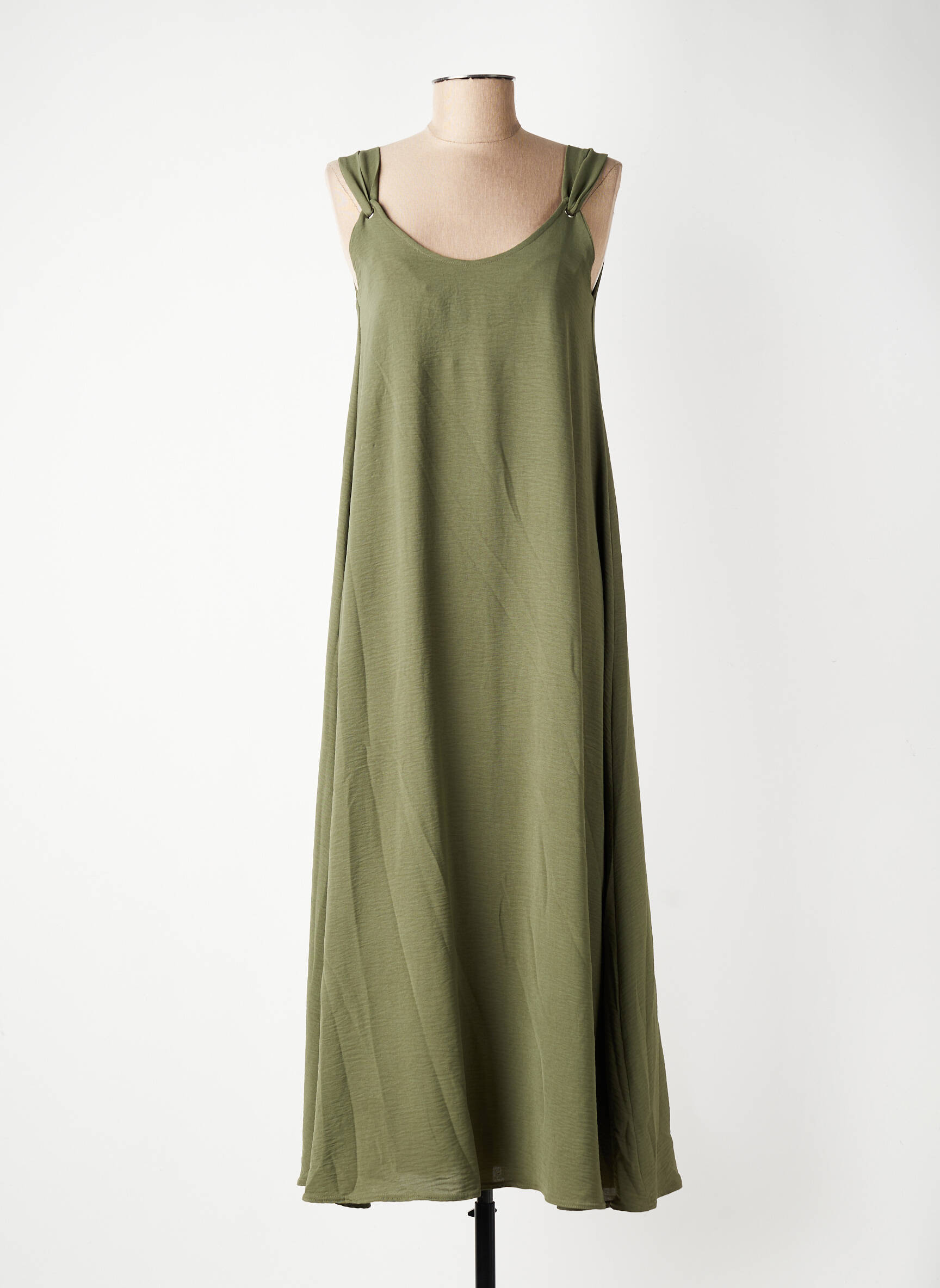 Robe longue coupe évasée sans manche vert GEVANA femme