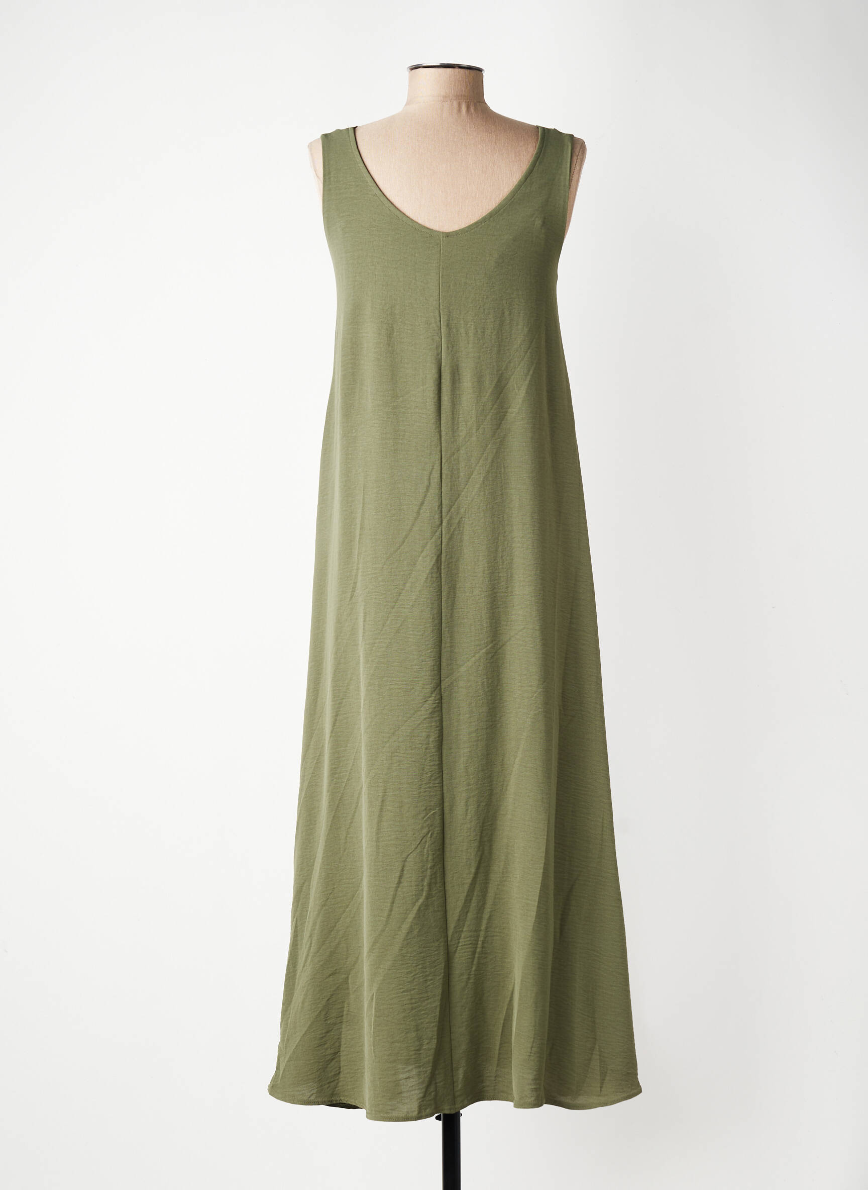 Robe longue coupe évasée sans manche vert GEVANA femme