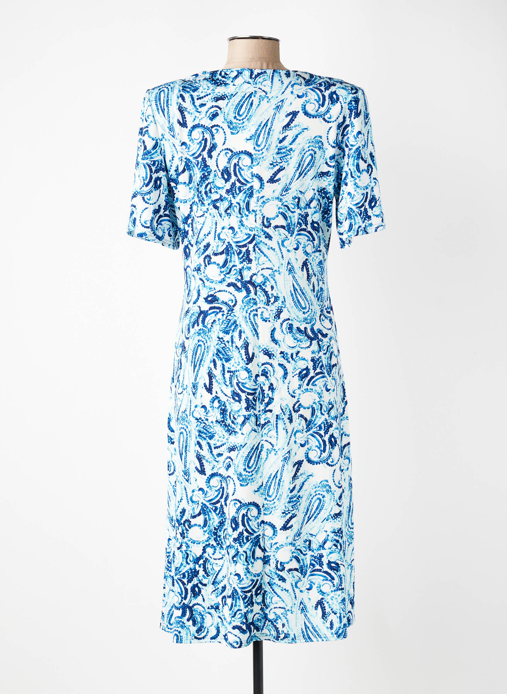 Robe mi-longue imprimé fantaisie manches courtes bleu GEVANA femme
