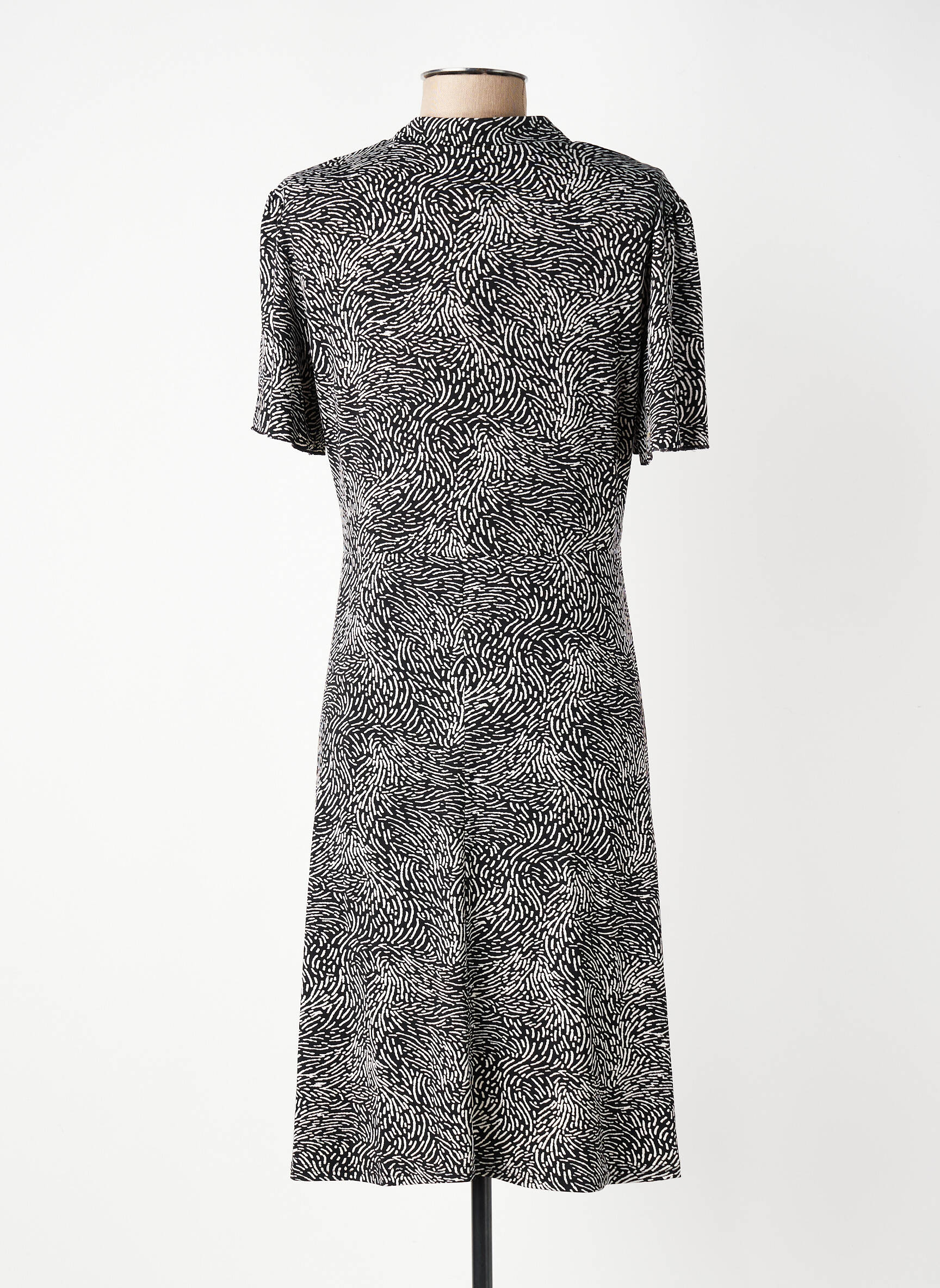 Robe mi-longue imprimé fantaisie manches courtes noir GEVANA femme