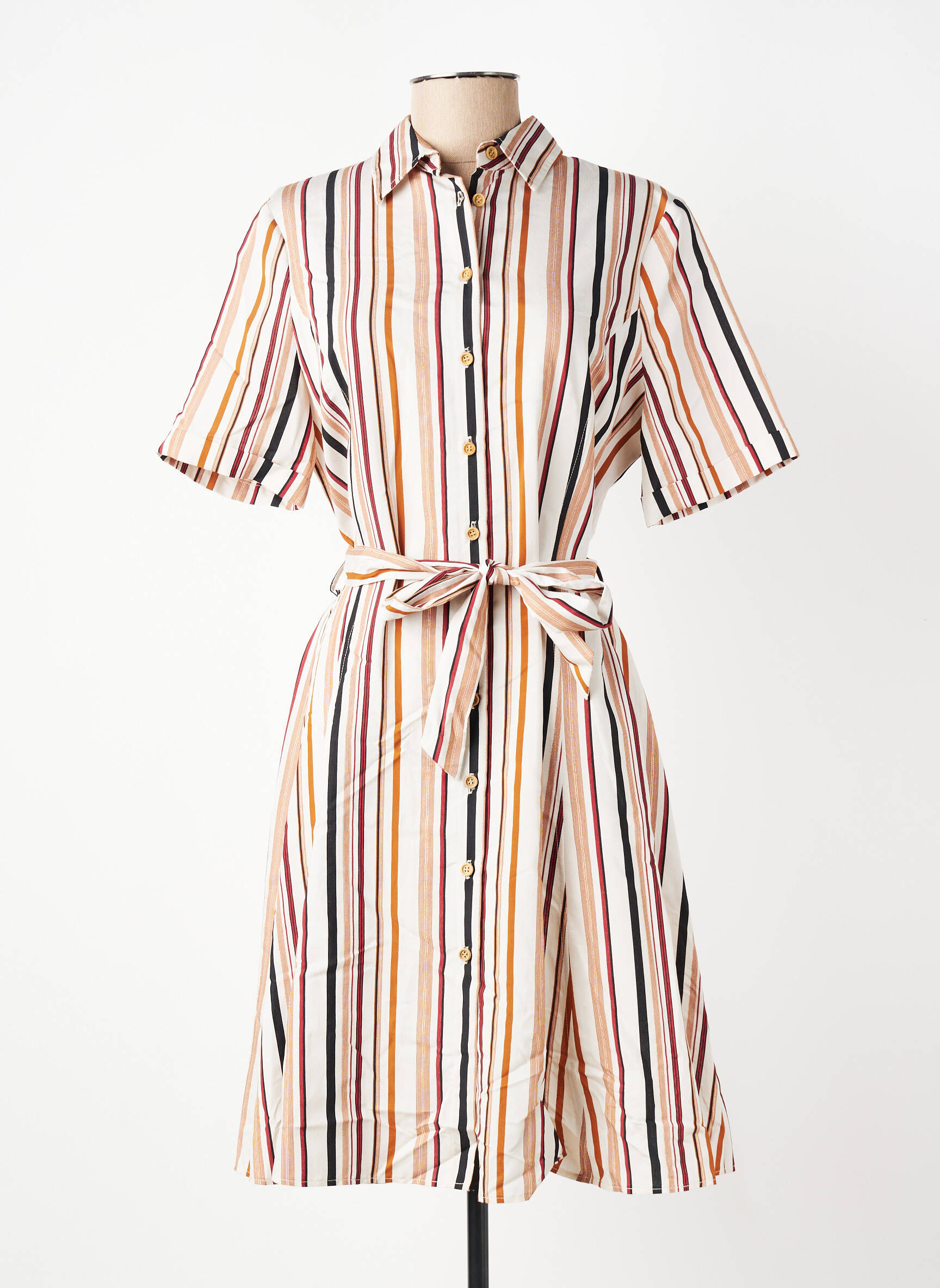 Robe mi-longue manches courtes manches courtes beige DIVILUNE femme