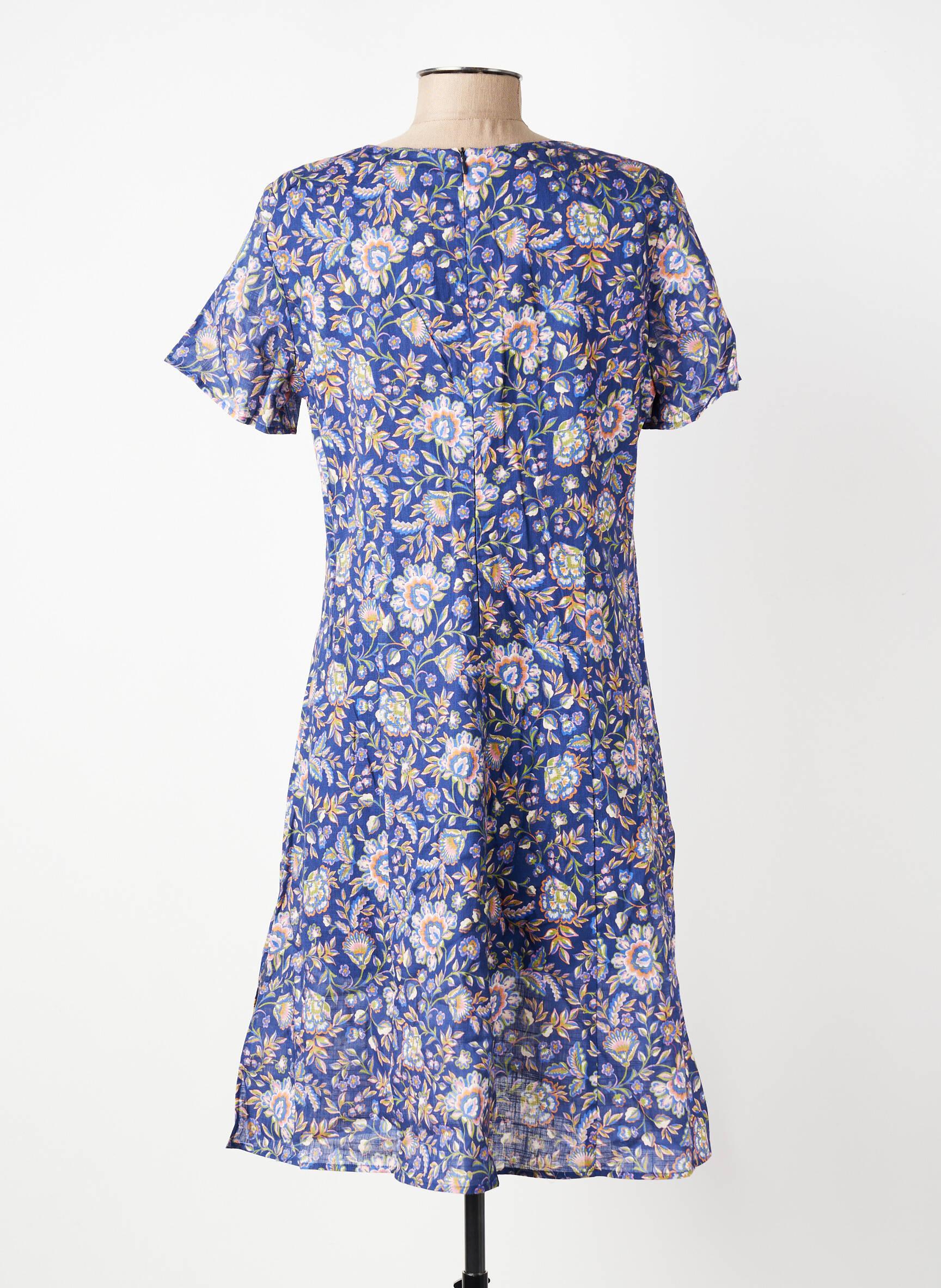 Robe mi-longue imprimé fleurs manches courtes bleu GEVANA femme