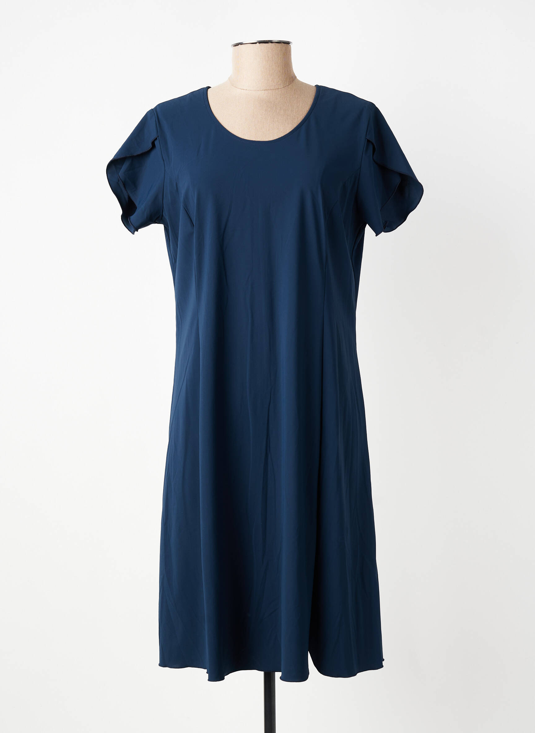 Robe mi-longue fermeture zippée au dos manches courtes bleu GEVANA femme