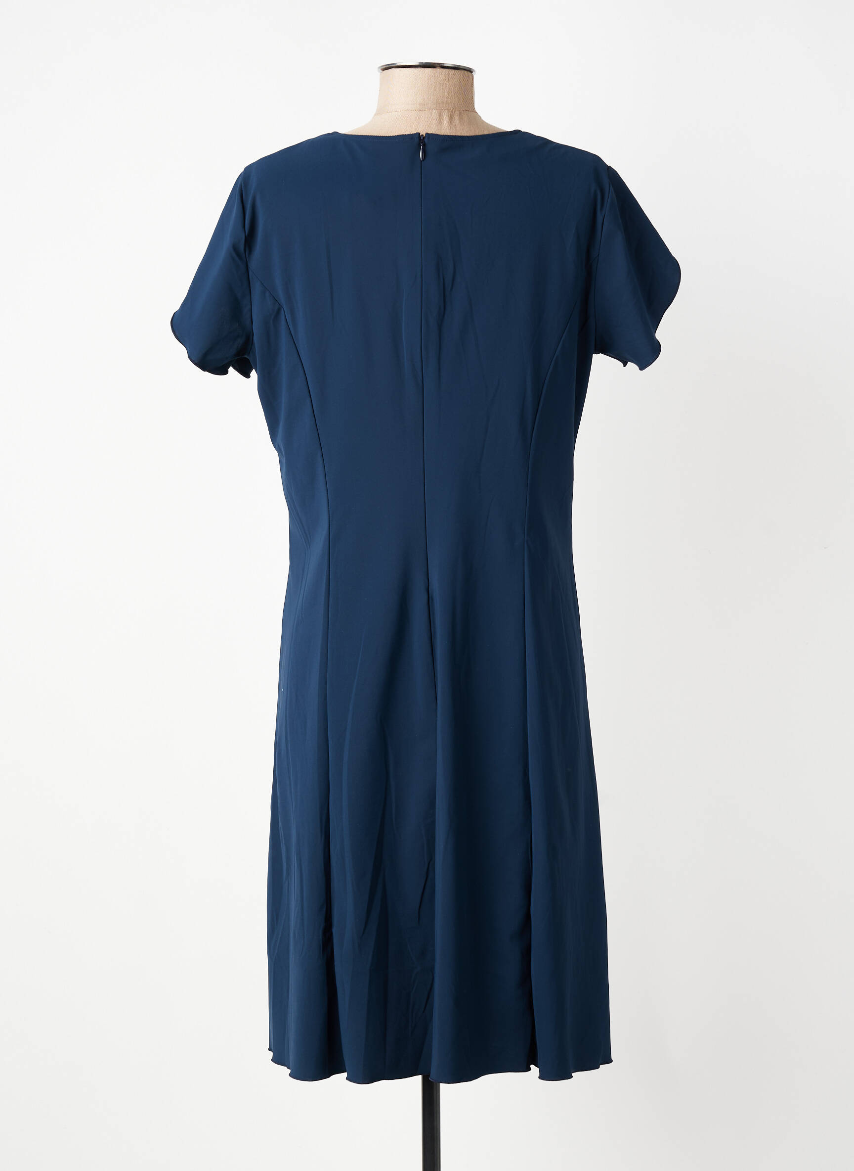 Robe mi-longue fermeture zippée au dos manches courtes bleu GEVANA femme