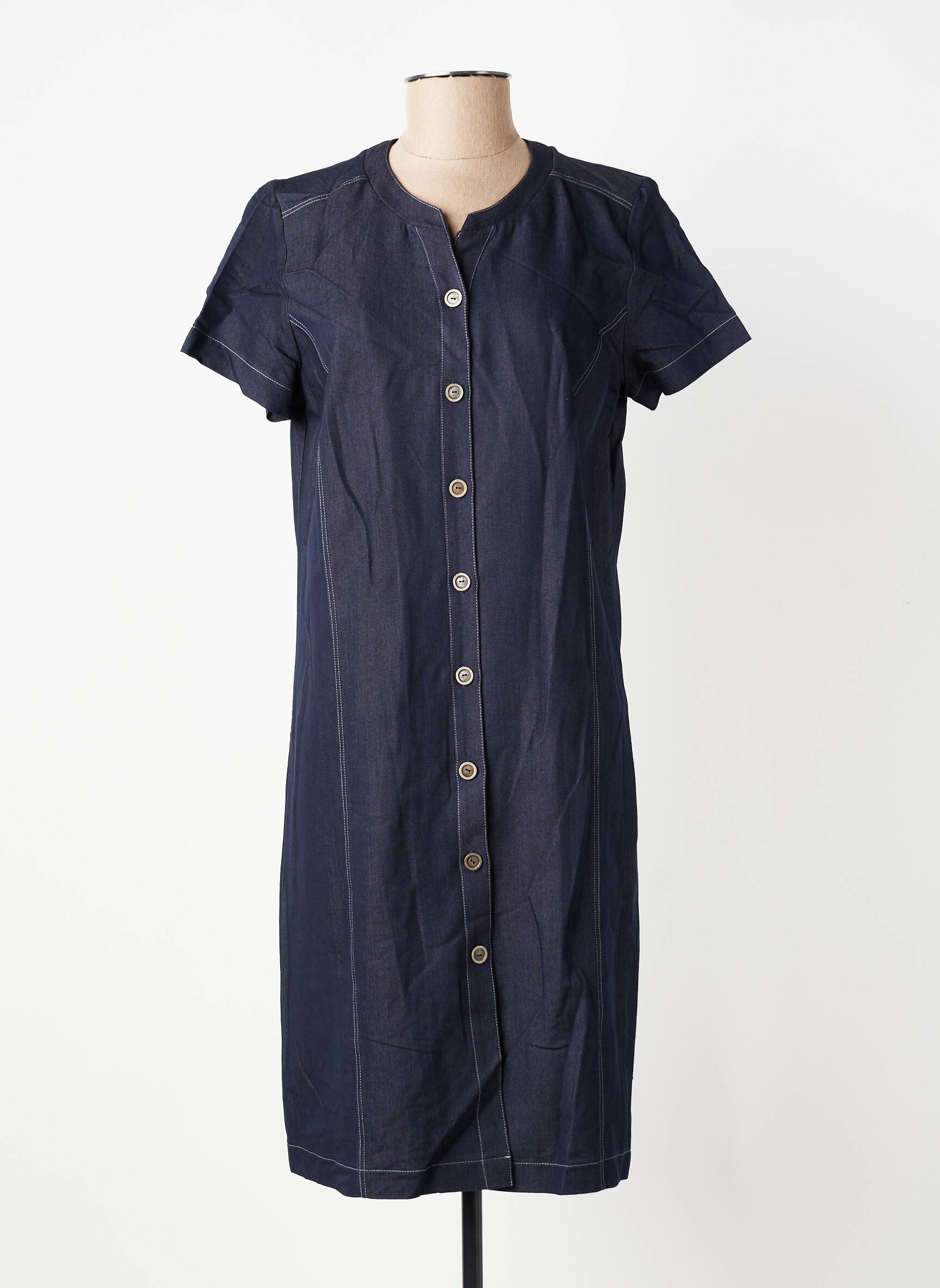 Robe mi-longue manches courtes manches courtes bleu GEVANA femme