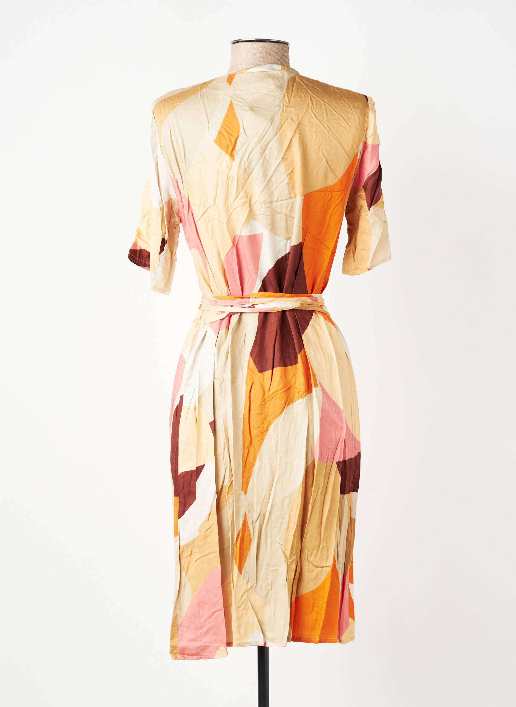 Robe mi-longue imprimé fantaisie manches courtes beige GEVANA femme