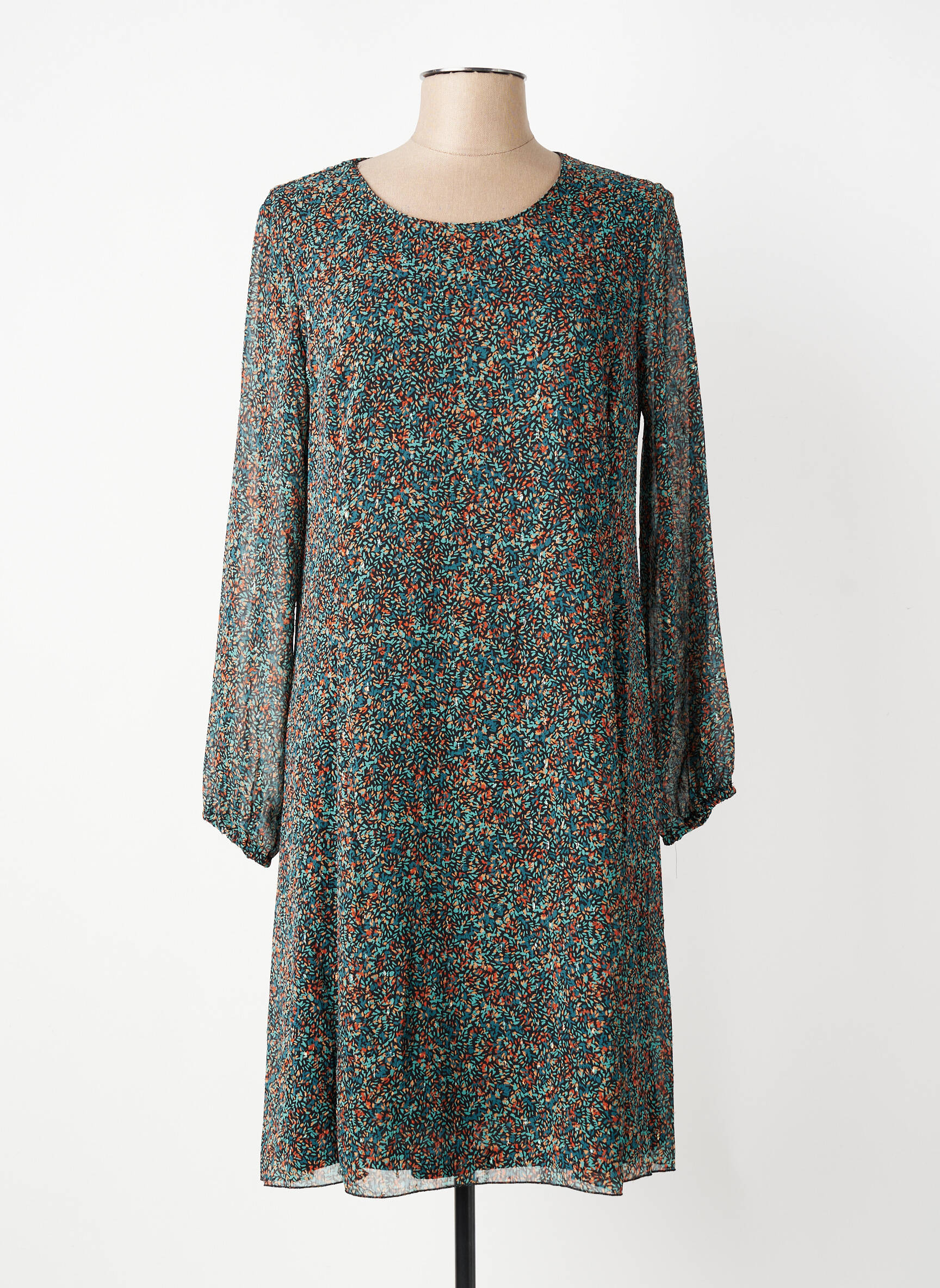 Robe mi-longue coupe fluide manches longues noir GEVANA femme