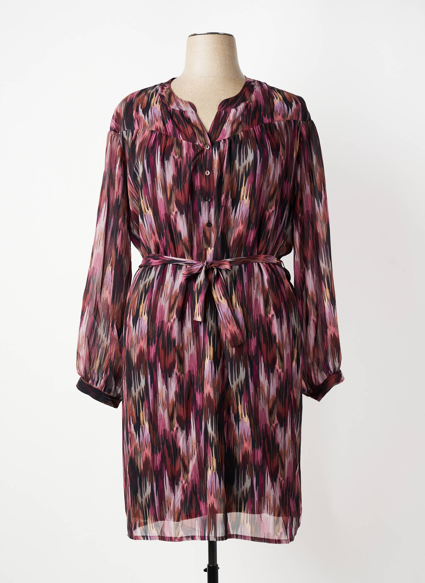 Robe mi-longue coupe fluide manches longues rouge GEVANA femme