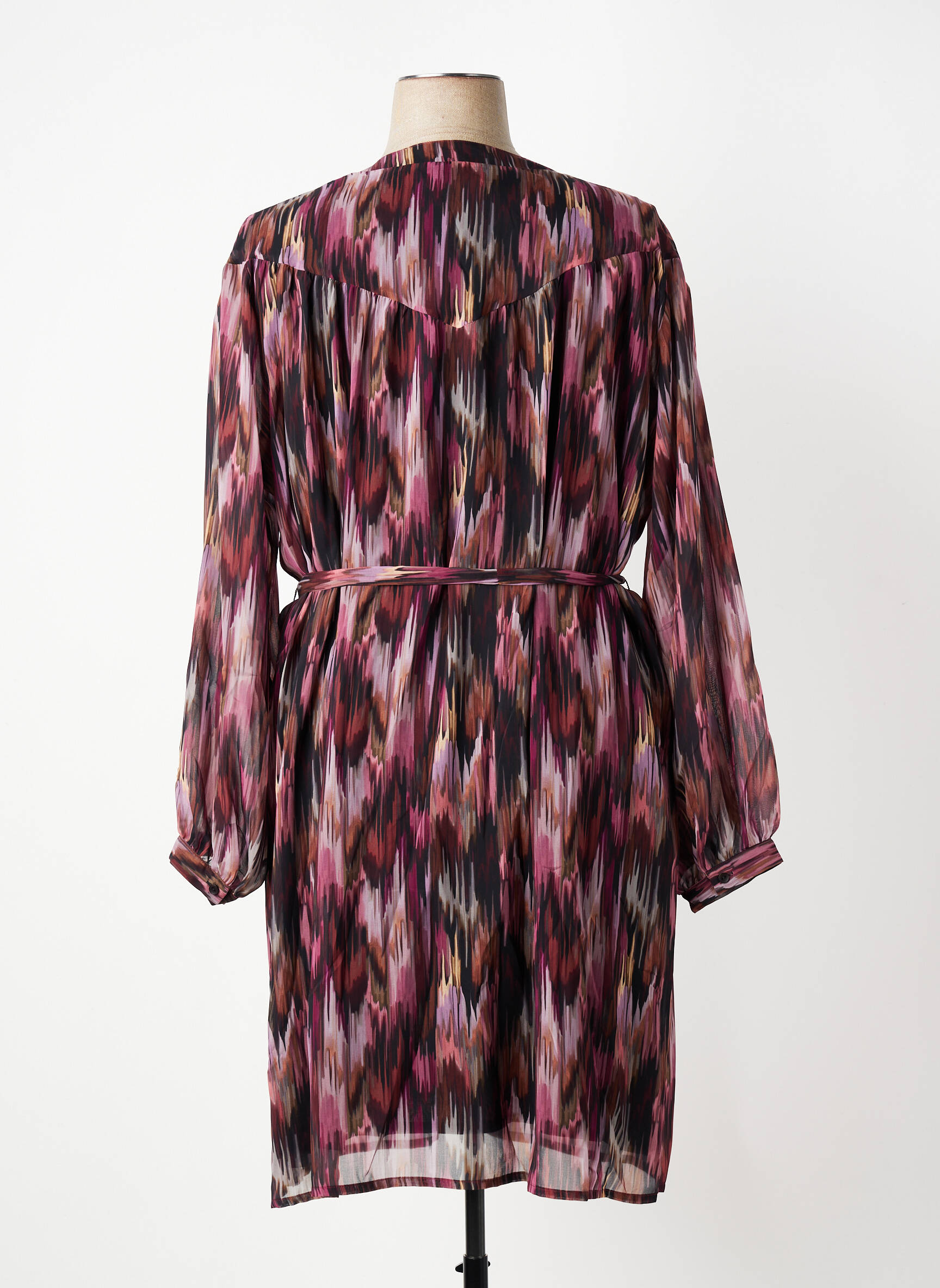 Robe mi-longue coupe fluide manches longues rouge GEVANA femme