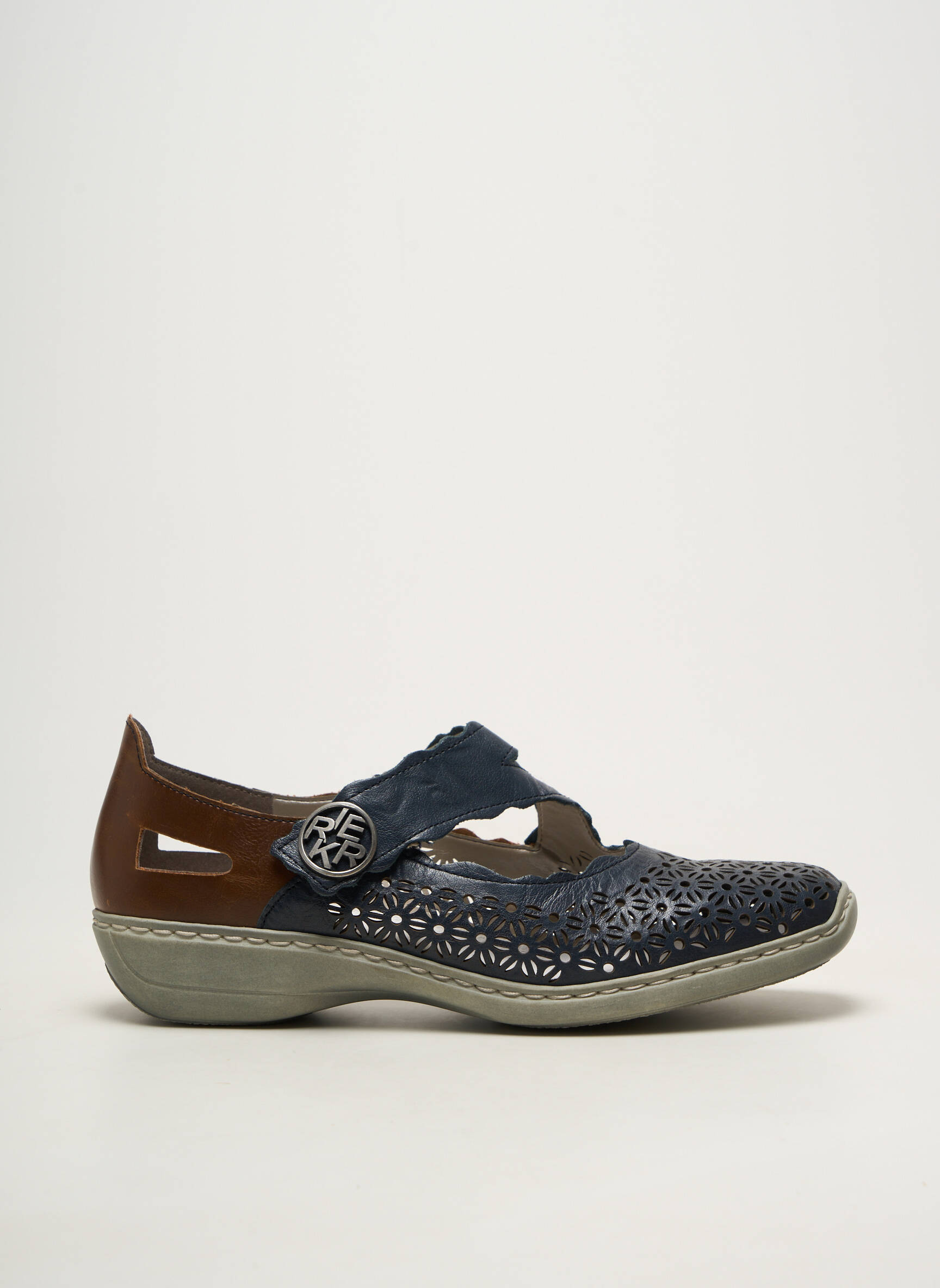 Ballerines fermeture scratch talon plat jusqu'à 3cm bleu RIEKER femme