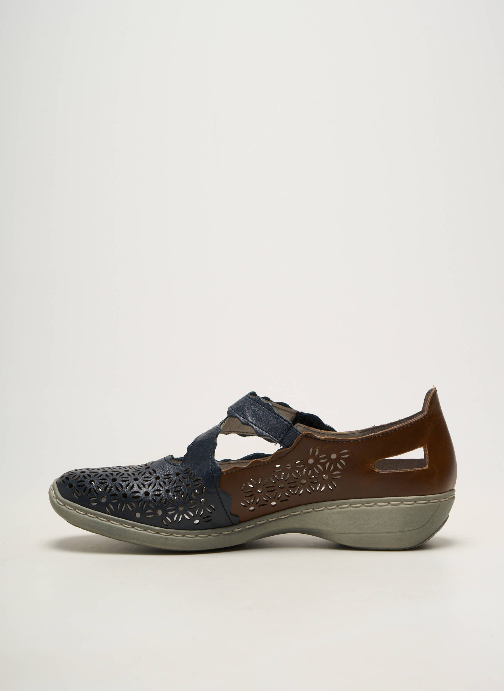 Ballerines fermeture scratch talon plat jusqu'à 3cm bleu RIEKER femme