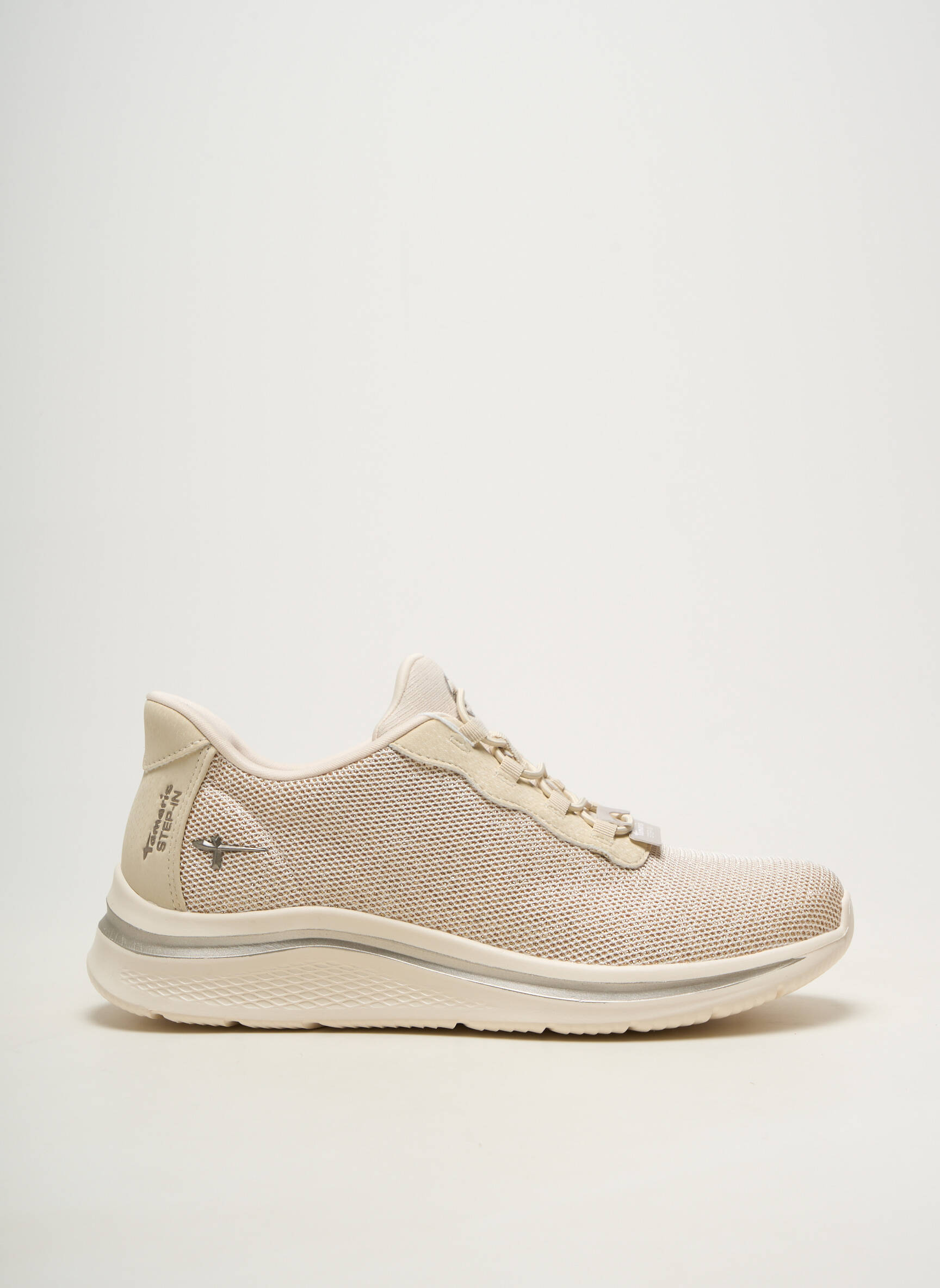 Baskets bout rond talon plat jusqu'à 3cm beige TAMARIS femme