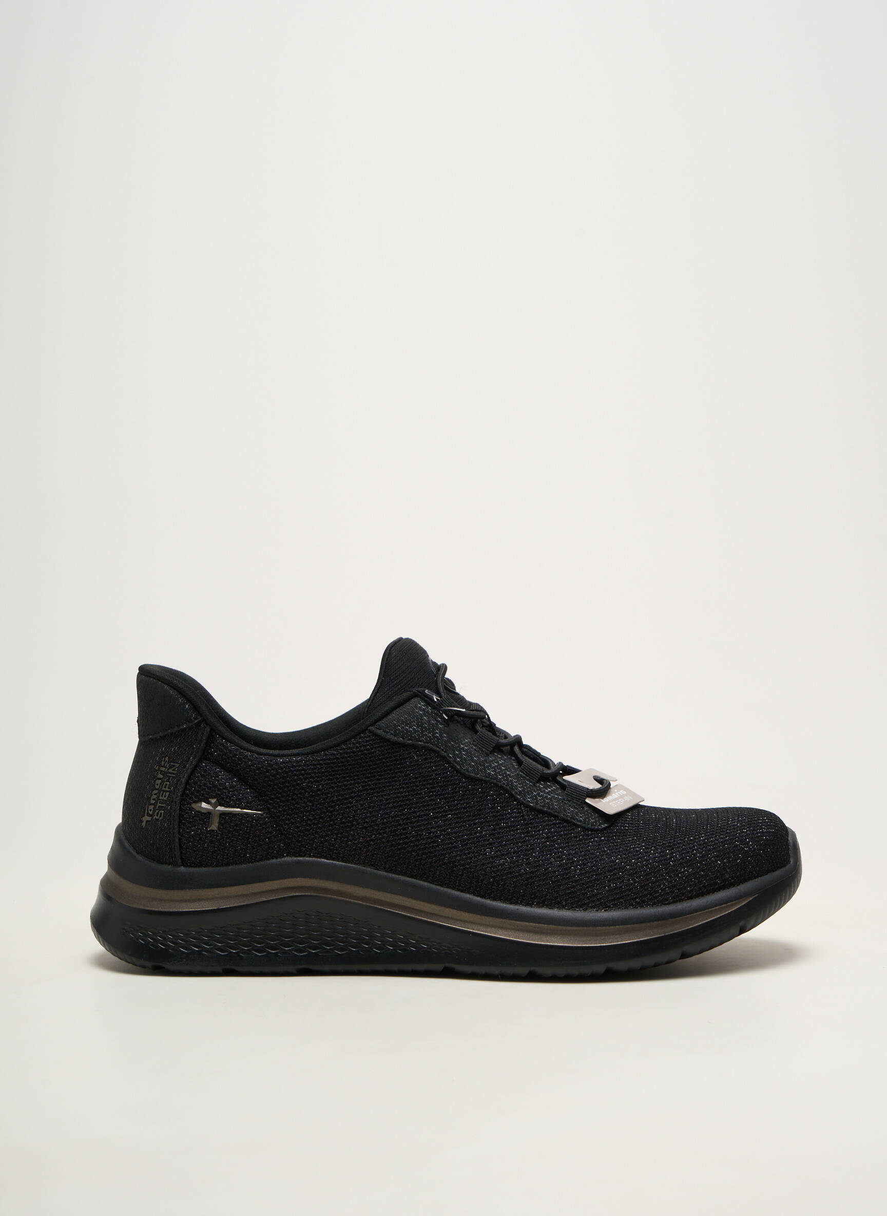Baskets bout rond talon plat jusqu'à 3cm noir TAMARIS femme