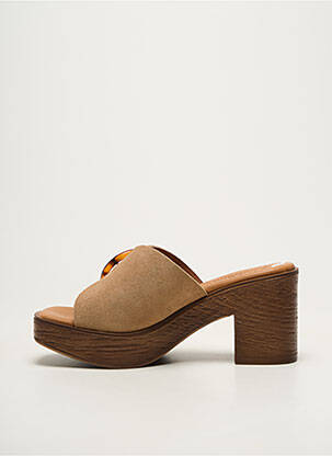 Mules/sabots matière lisse talon de 7 à 9cm beige KAOLA femme