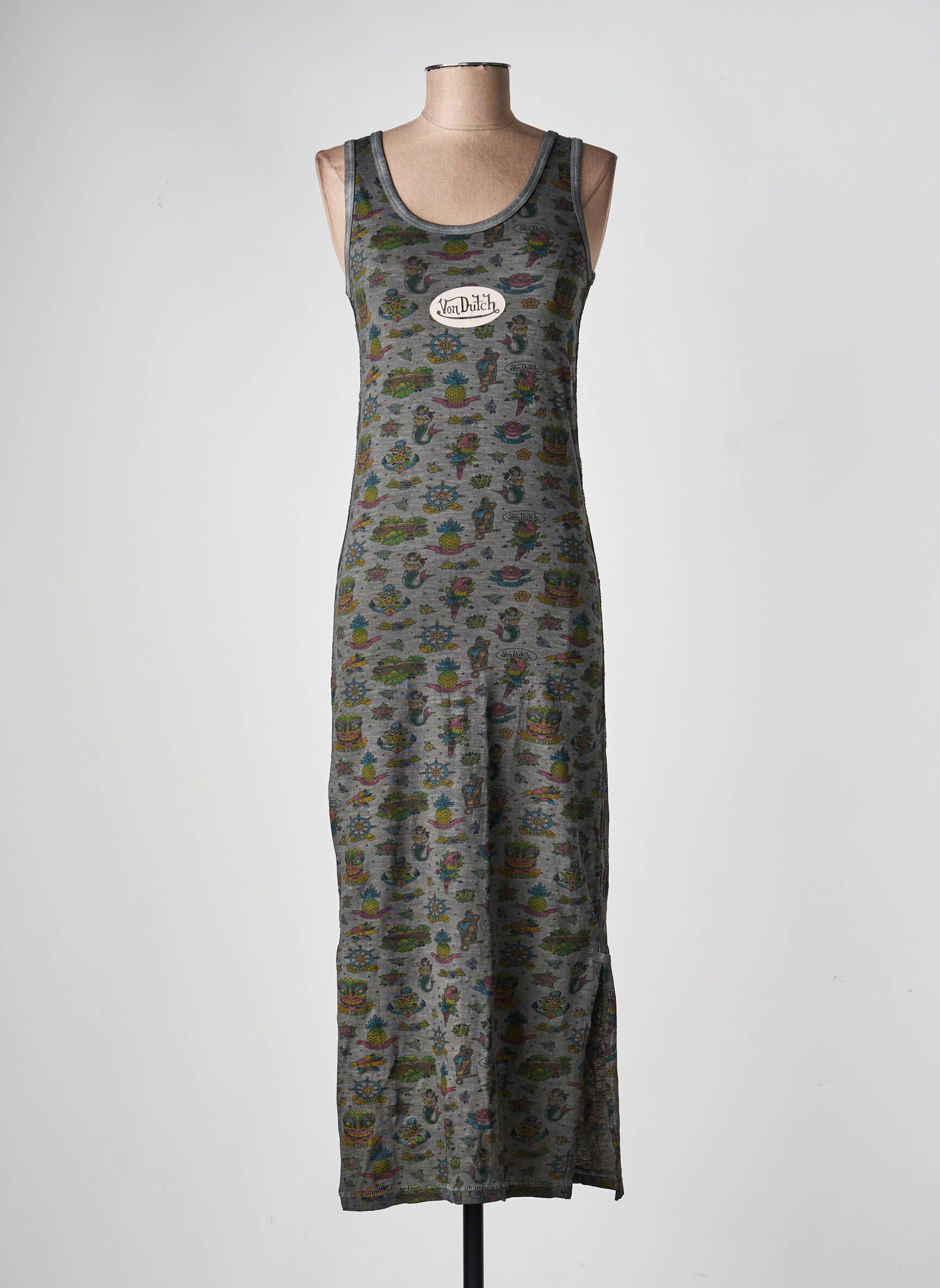 Robe longue imprimé fantaisie sans manche gris VON DUTCH femme