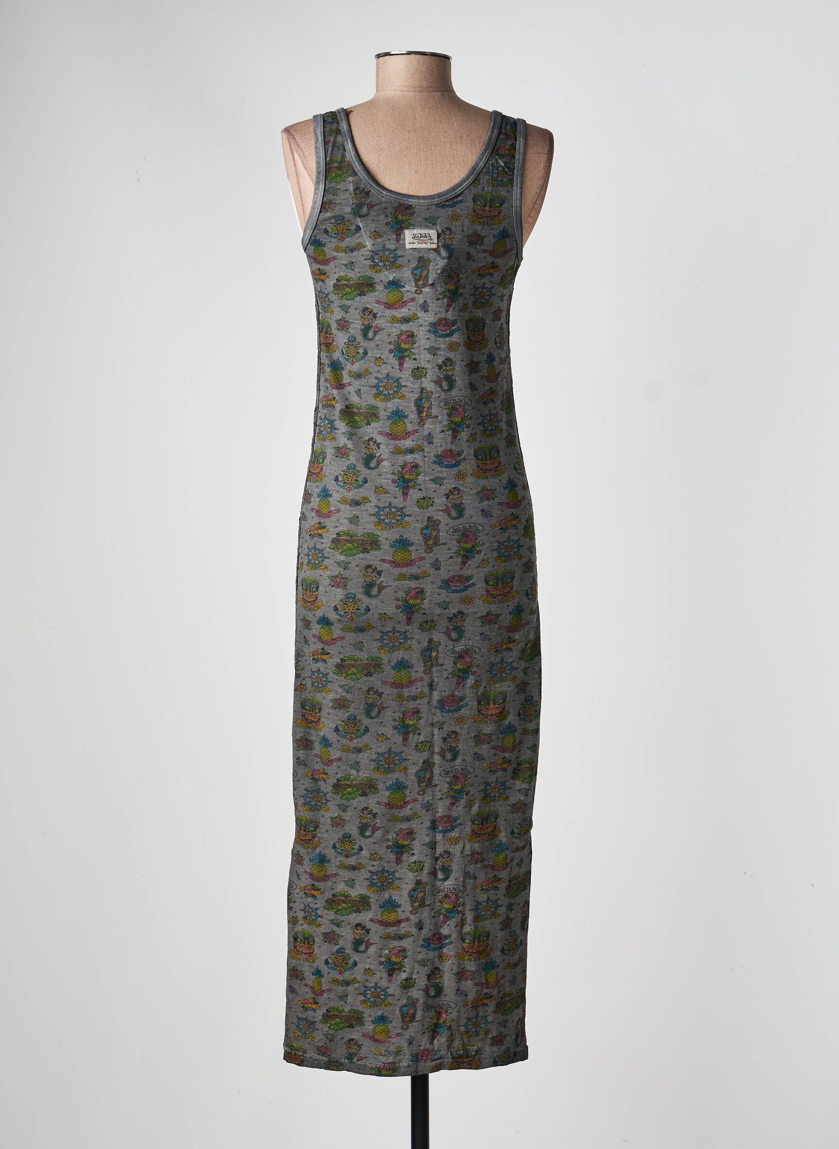 Robe longue imprimé fantaisie sans manche gris VON DUTCH femme