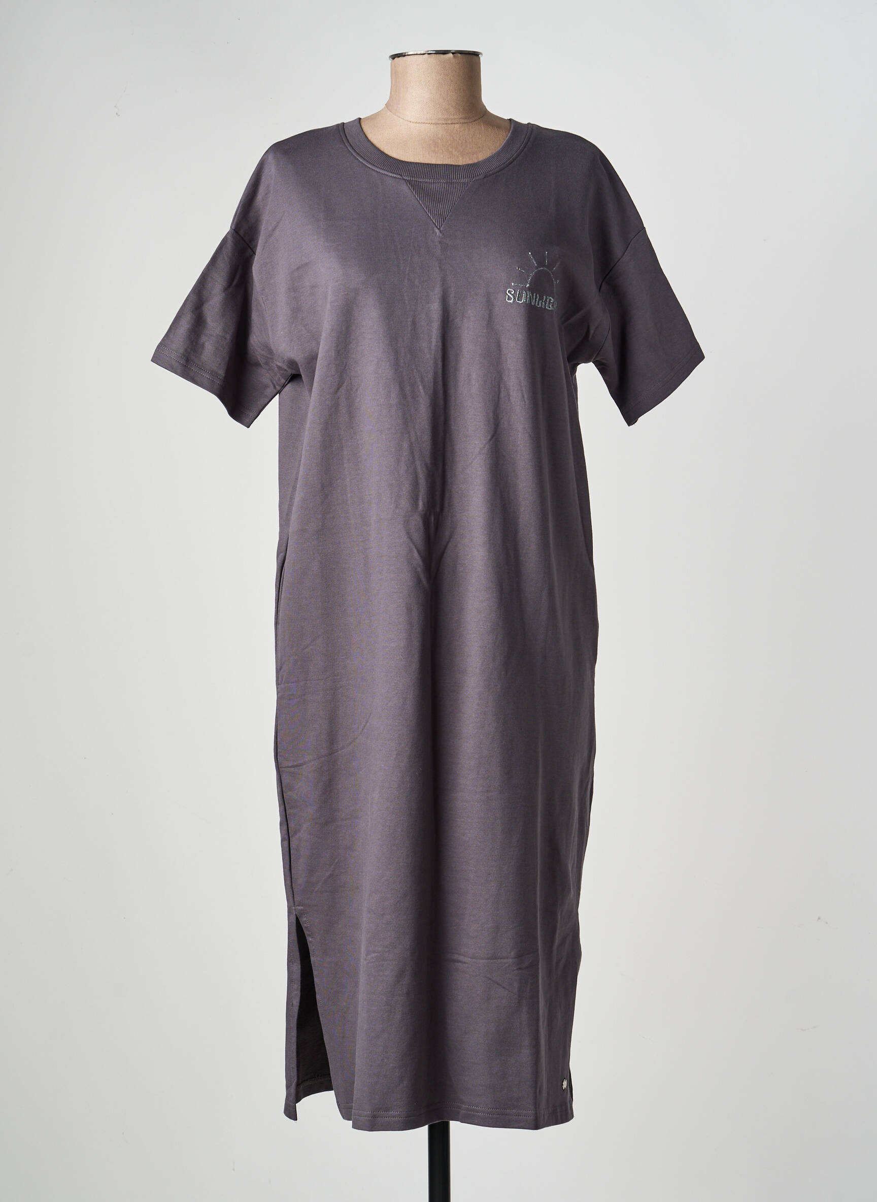 Robe mi-longue manches courtes manches courtes gris DEELUXE femme