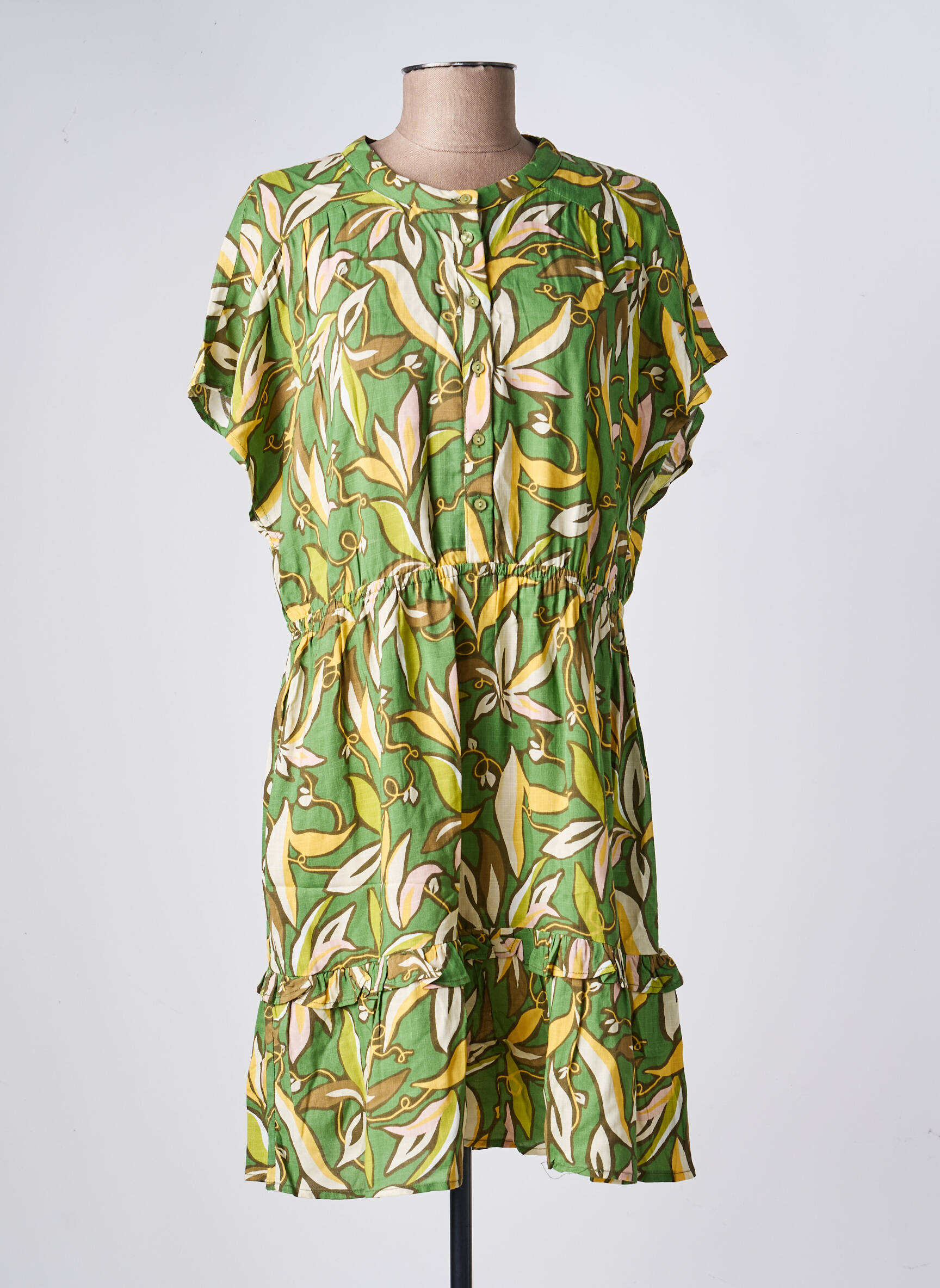 Robe courte manches courtes manches courtes vert AN' GE femme