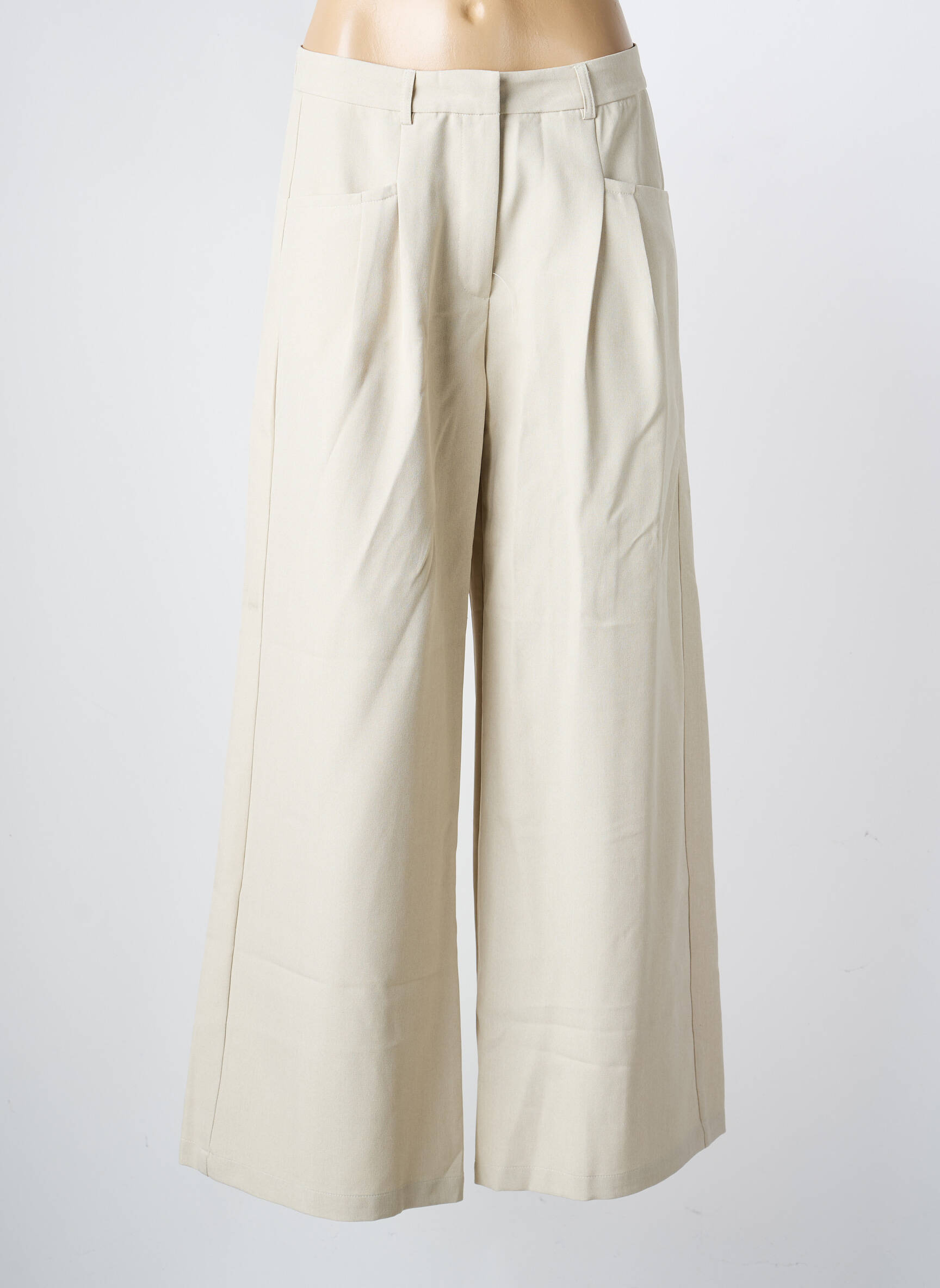 Pantalon large tissage crêpe taille haute beige NEKANE femme