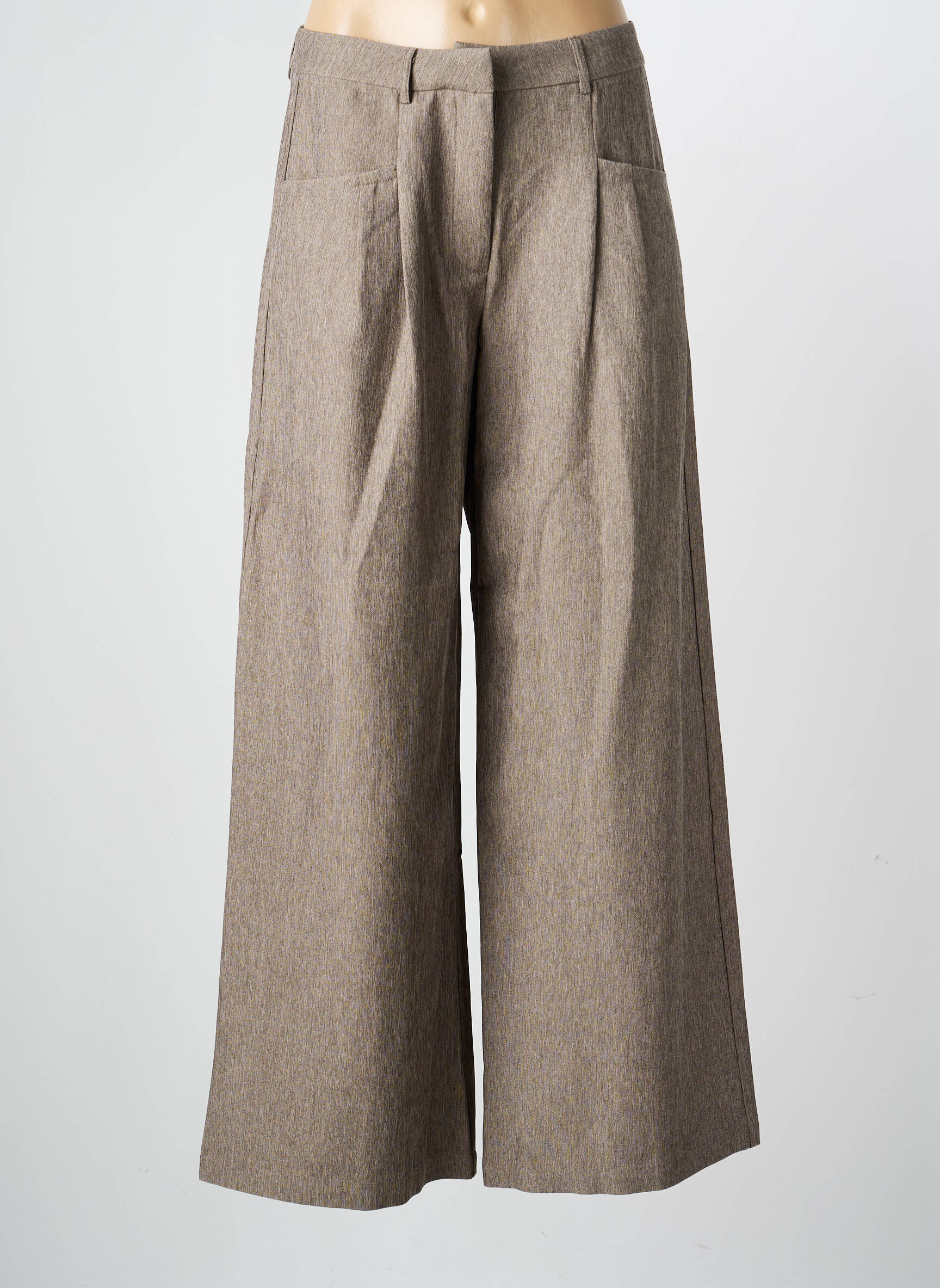 Pantalon large taille à pinces taille haute marron NEKANE femme