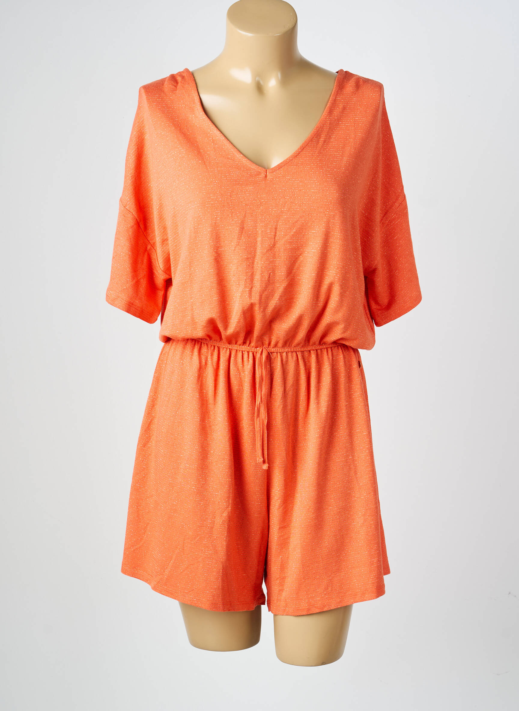 Combishort fermeture boutonnée au dos manches courtes orange DEELUXE femme