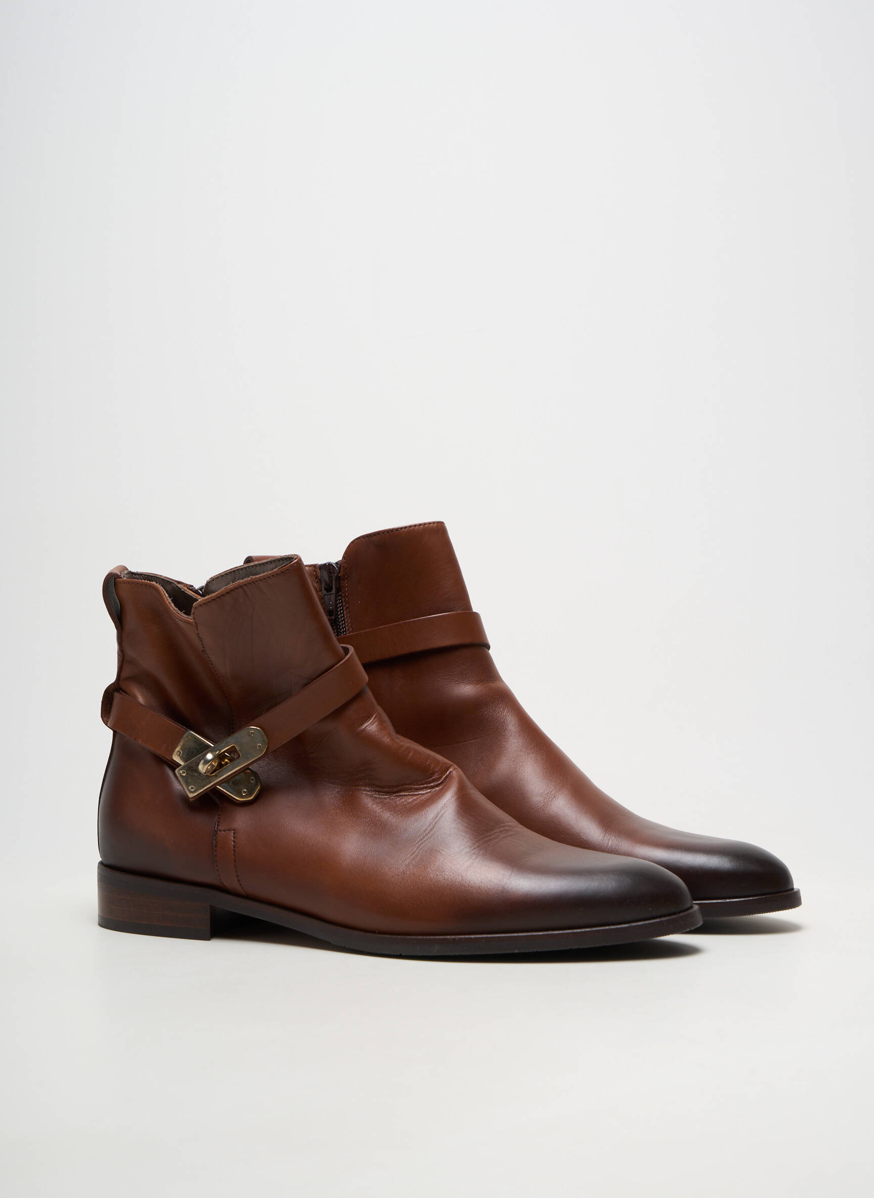 Bottines/boots matière lisse talon plat jusqu'à 3cm marron PERTINI femme