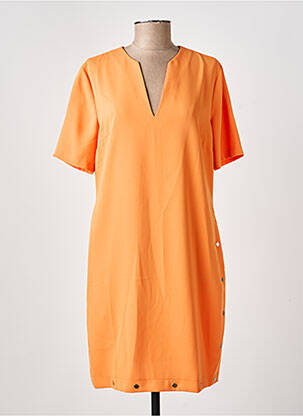 Robe mi-longue tissage crêpe manches courtes orange EVA KAYAN femme
