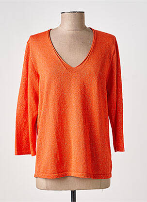 Pull coupe cintrée manches 3/4 orange EVA KAYAN femme