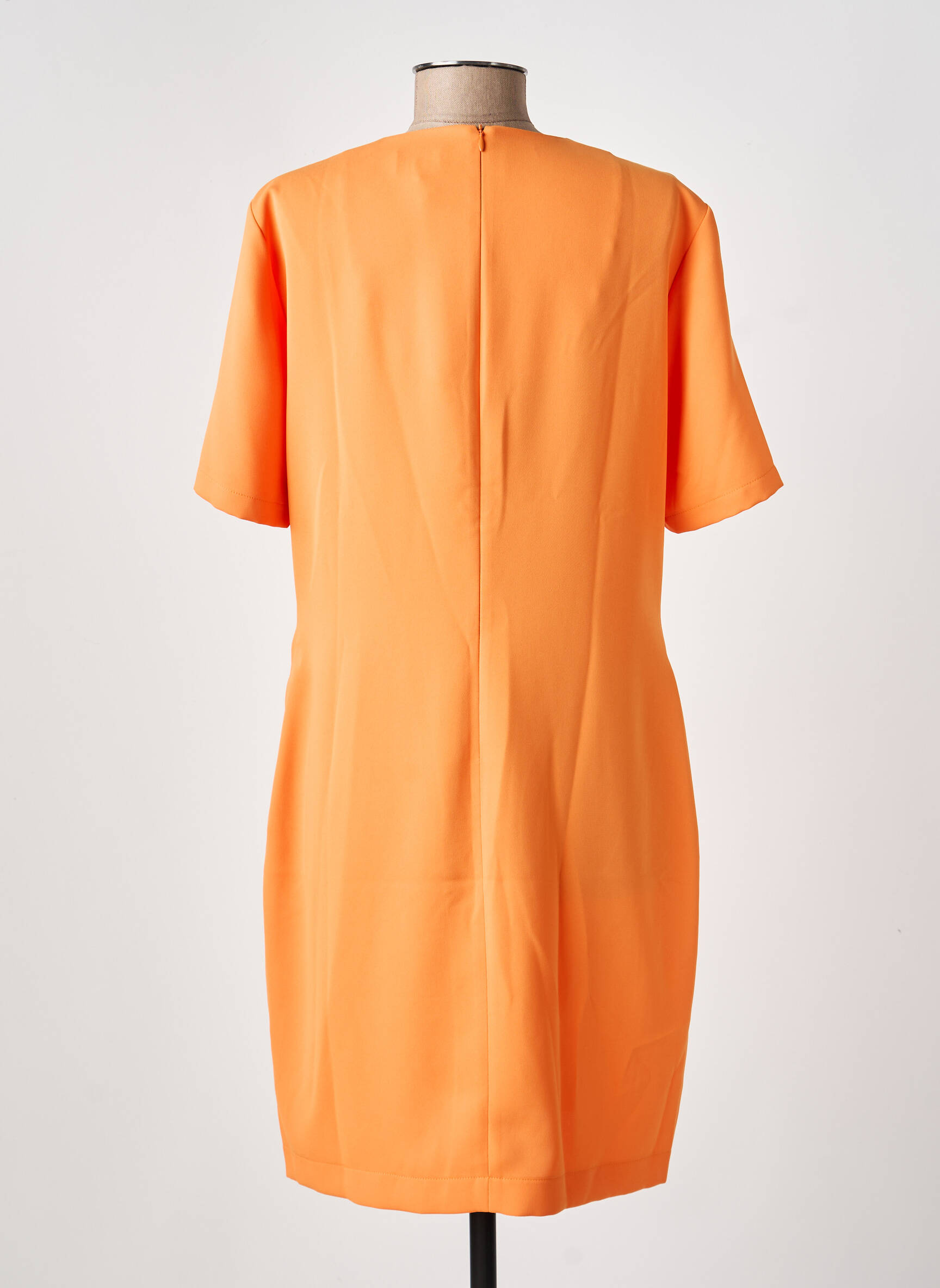 Robe mi-longue tissage crêpe manches courtes orange EVA KAYAN femme