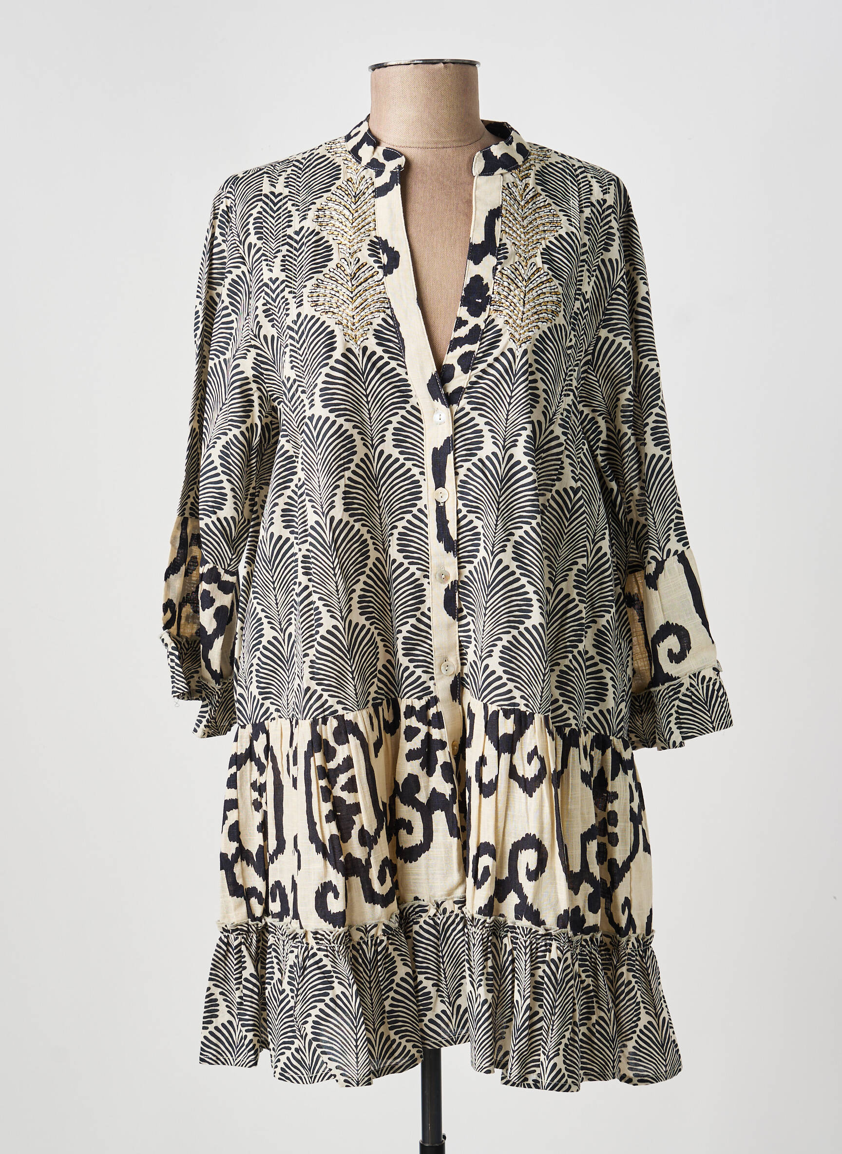 Robe courte manches 3/4 manches 3/4 noir LOLA CASADEMUNT femme