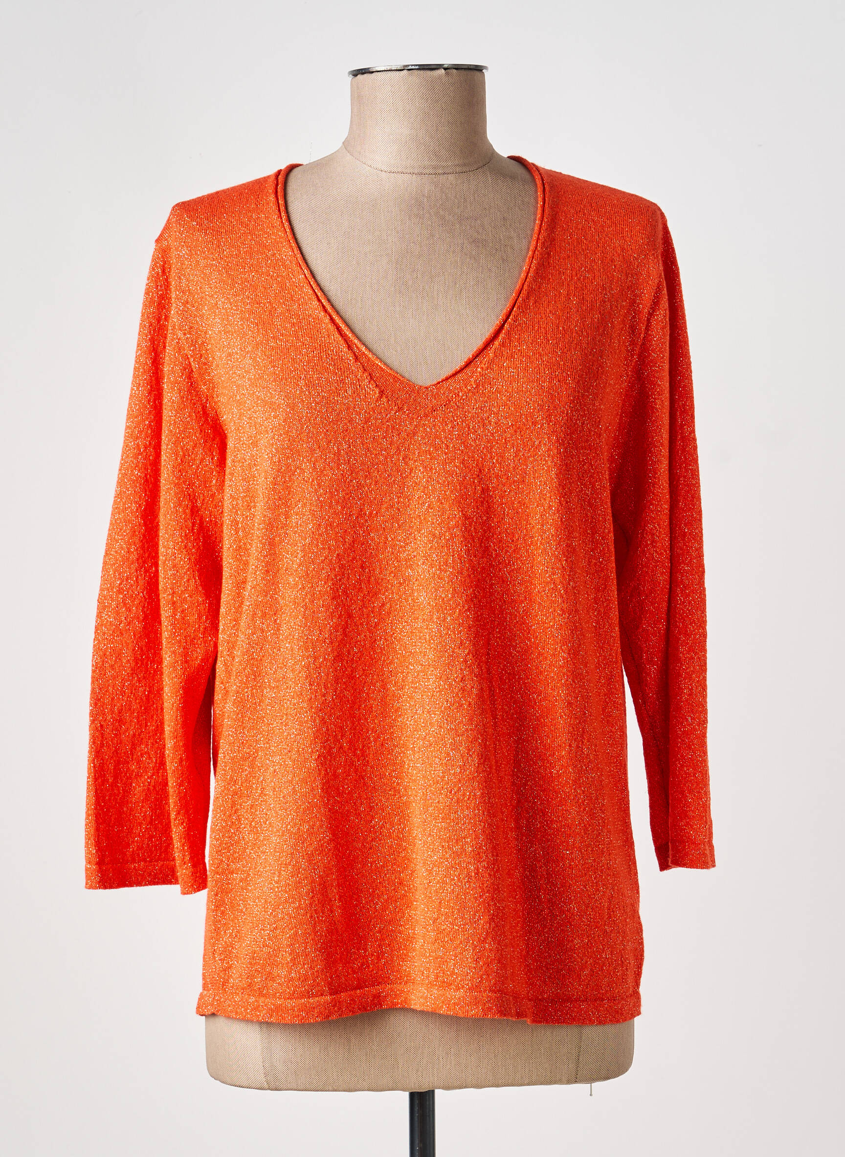 Pull coupe cintrée manches 3/4 orange EVA KAYAN femme
