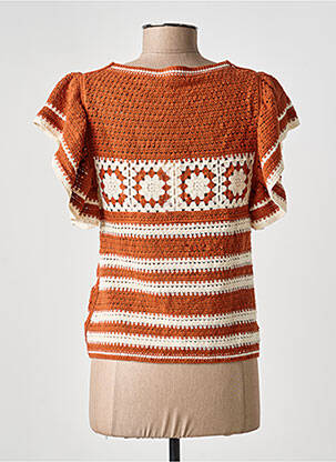 Pull maille ajourée manches courtes marron MD'M femme