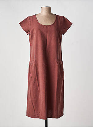 Robe mi-longue tissage crêpe manches courtes marron AGATHE & LOUISE femme