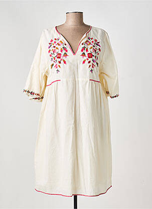Robe mi-longue manches 3/4 manches 3/4 beige MD'M femme